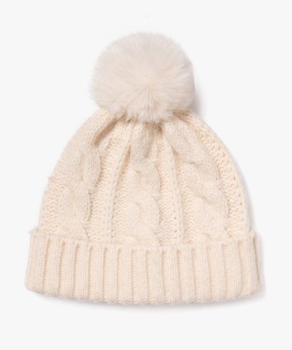 Bonnet en maille torsadée avec pompon femme vue1 - GEMO 4G FEMME - GEMO
