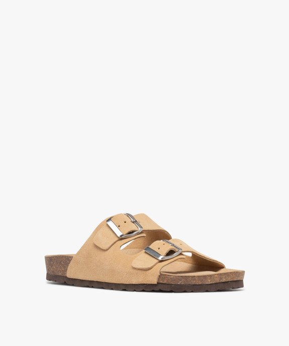 Mules plates à double brides en cuir femme vue2 - FOLLOW ME - GEMO