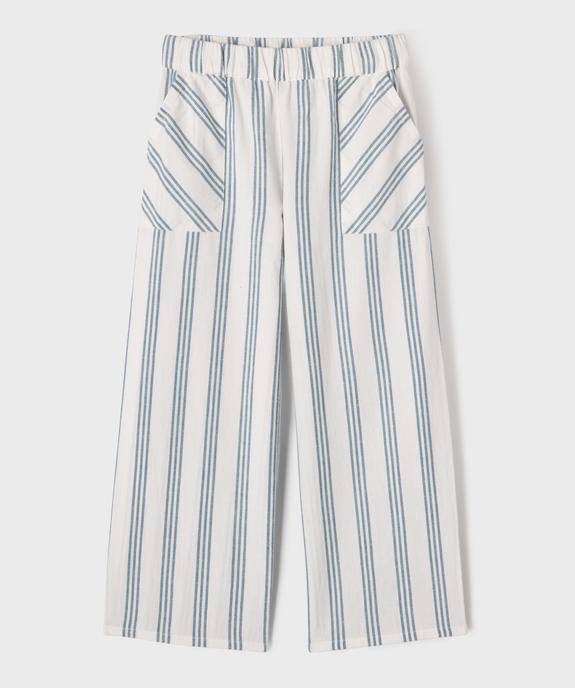 Pantalon large en coton et lin avec taille élastique fille vue3 - GEMO (ENFANT) - GEMO