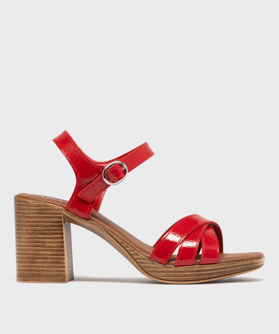 Sandales à talon haut en cuir verni avec brides croisées femme - Tanéo vue1 - TANEO - GEMO