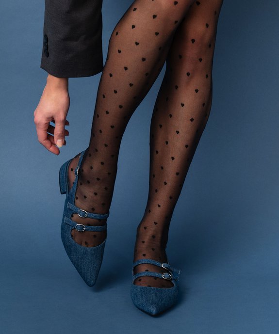 Ballerines femme unies en denim à brides et bout pointu  vue1 - GEMO(URBAIN) - GEMO