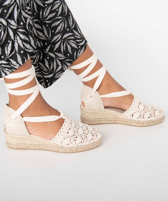 Sandales femme compensées dessus macramé uni vue1 - GEMO(URBAIN) - GEMO