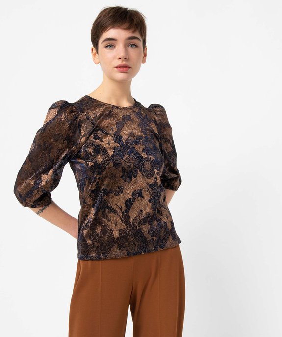 Tee-shirt femme à manches 3/4 en matière scintillante vue5 - GEMO(FEMME PAP) - GEMO