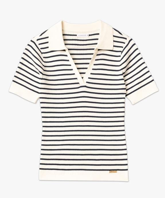 Polo rayé à manches courtes en maille côtelée femme - LuluCastagnette vue5 - LULUCASTAGNETTE - GEMO