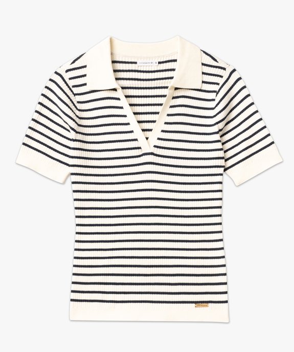 Polo rayé à manches courtes en maille côtelée femme - LuluCastagnette vue5 - LULUCASTAGNETTE - GEMO