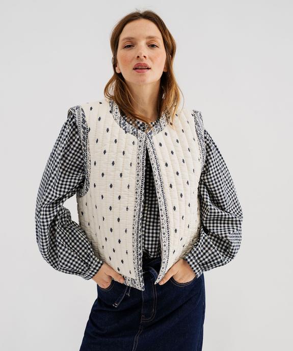 Veste sans manches matelassée à motif fleuri femme vue1 - GEMO 4G FEMME - GEMO