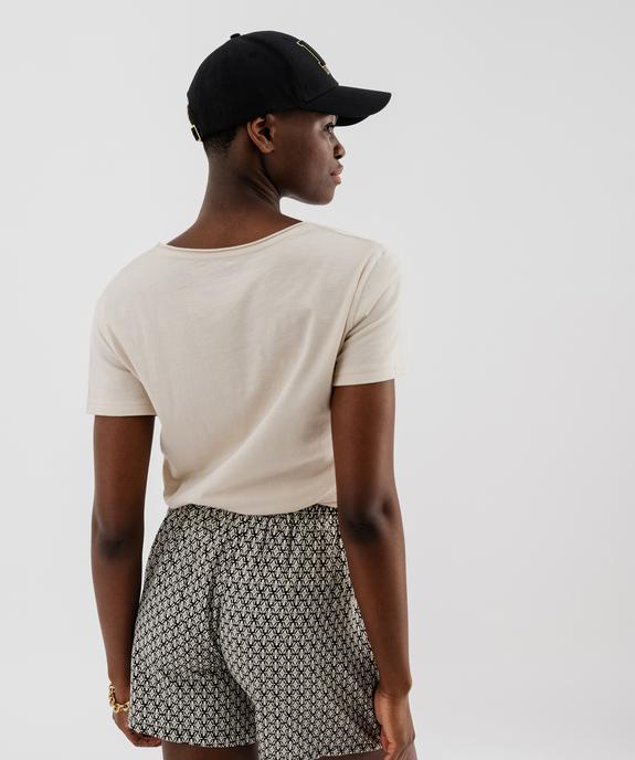 Tee-shirt à manches courtes avec col V roulotté femme vue3 - GEMO(FEMME PAP) - GEMO