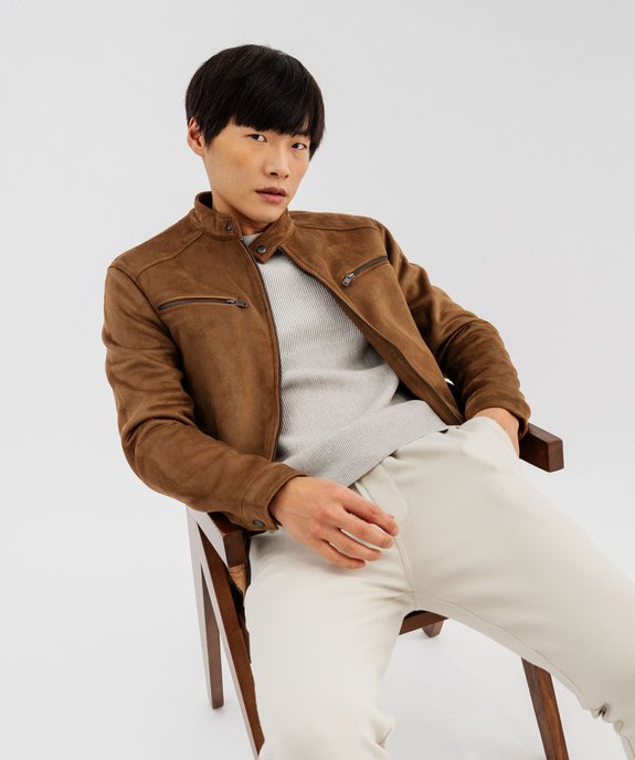 Blouson zippé en suédine homme vue1 - GEMO (HOMME) - GEMO