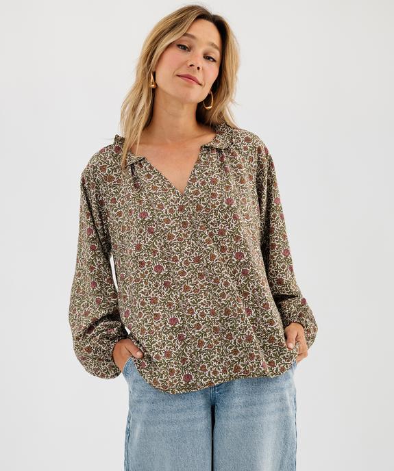 Blouse manches longues en viscose fleurie femme vue1 - GEMO 4G FEMME - GEMO