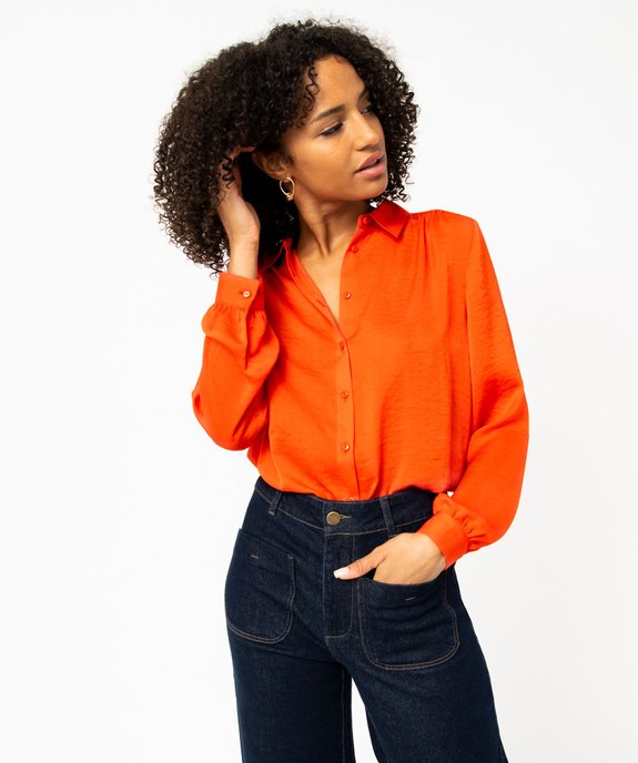 Chemise en satin à manches longues femme vue2 - GEMO 4G FEMME - GEMO