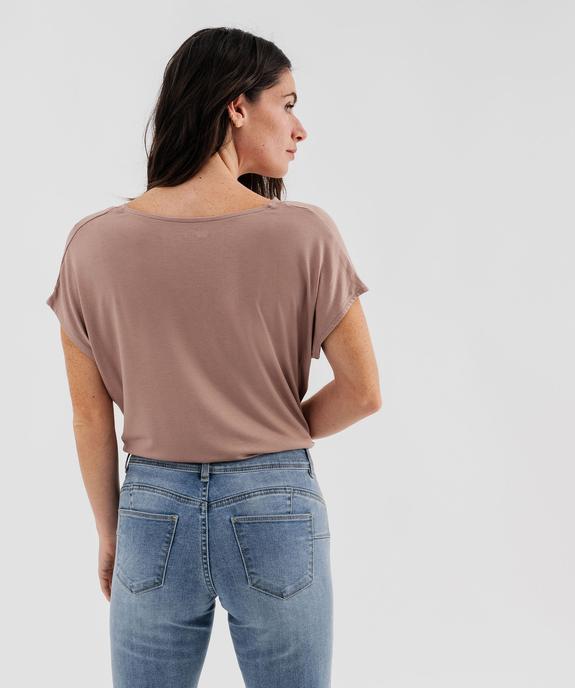 Tee-shirt manches ultra courtes avec col V en dentelle femme vue3 - GEMO 4G FEMME - GEMO