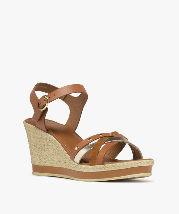 Sandales à brides en cuir sur semelle compensée femme - Tanéo vue2 - TANEO - GEMO
