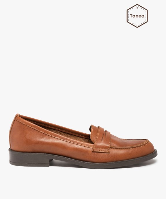 Mocassins femme à talon plat et dessus cuir uni - Tanéo vue1 - TANEO - GEMO