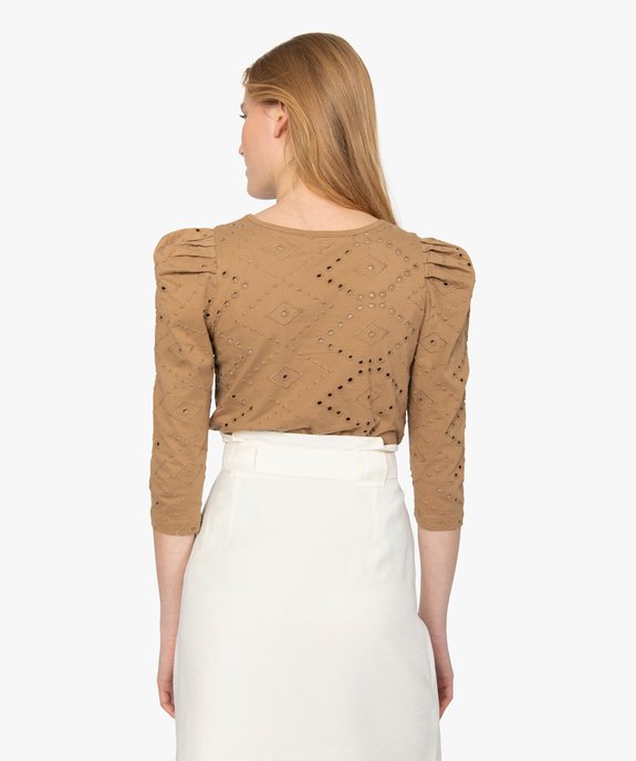 Tee-shirt femme en broderie anglaise avec manches bouffantes vue3 - GEMO(FEMME PAP) - GEMO