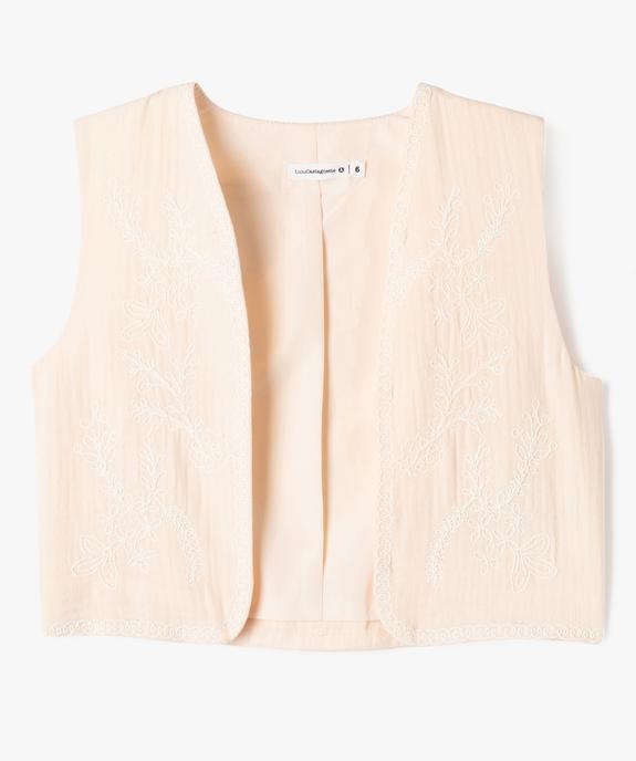 Gilet de costume en gaze de coton brodé fille - LuluCastagnette vue1 - LULUCASTAGNETTE - GEMO
