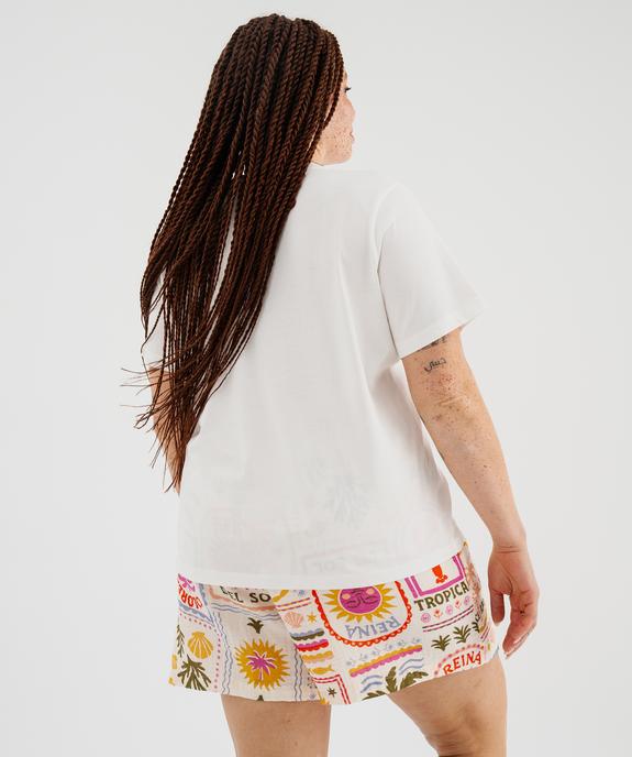 Tee-shirt manches courtes à col festonné fantaisie femme grande taille vue3 - GEMO (G TAILLE) - GEMO