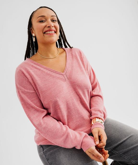 Pull col V en maille fine femme grande taille vue1 - GEMO (G TAILLE) - GEMO