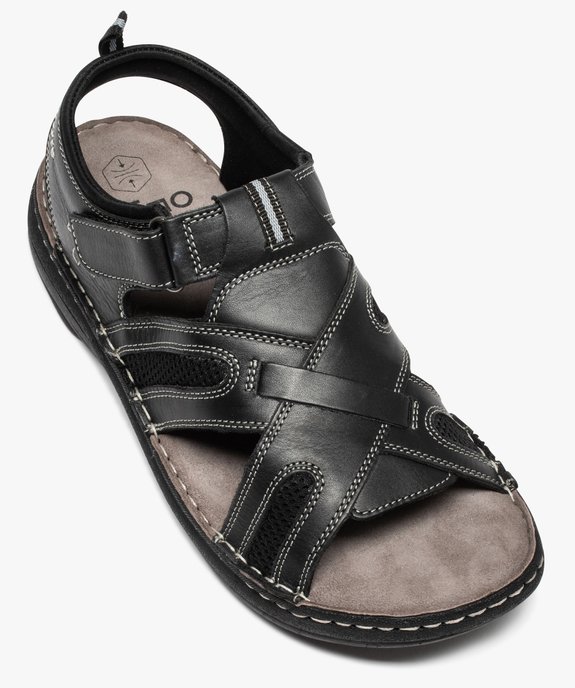 Sandales homme confort dessus cuir à surpiqûres contrastées vue5 - GEMO (CONFORT) - GEMO