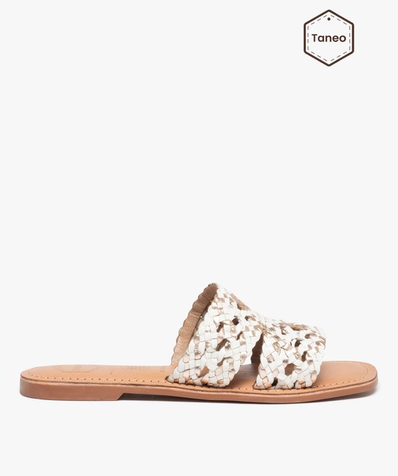 Mules femme à talon plat et brides tressées en cuir - Taneo vue1 - TANEO - GEMO