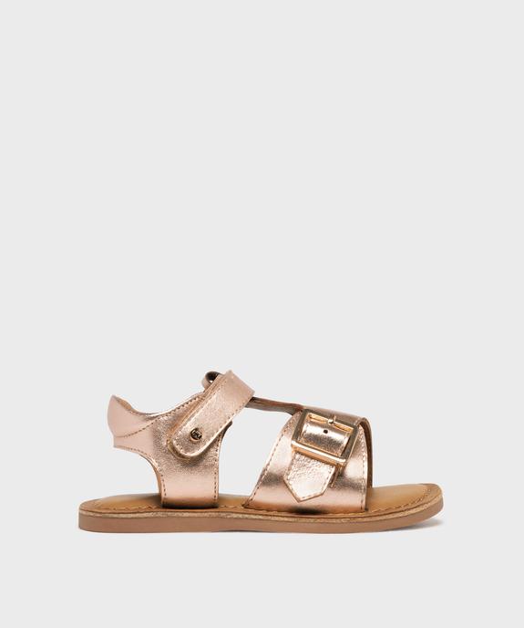 Sandales en cuir métallisé fermeture scratch fille - LuluCastagnette vue1 - LULUCASTAGNETTE - GEMO