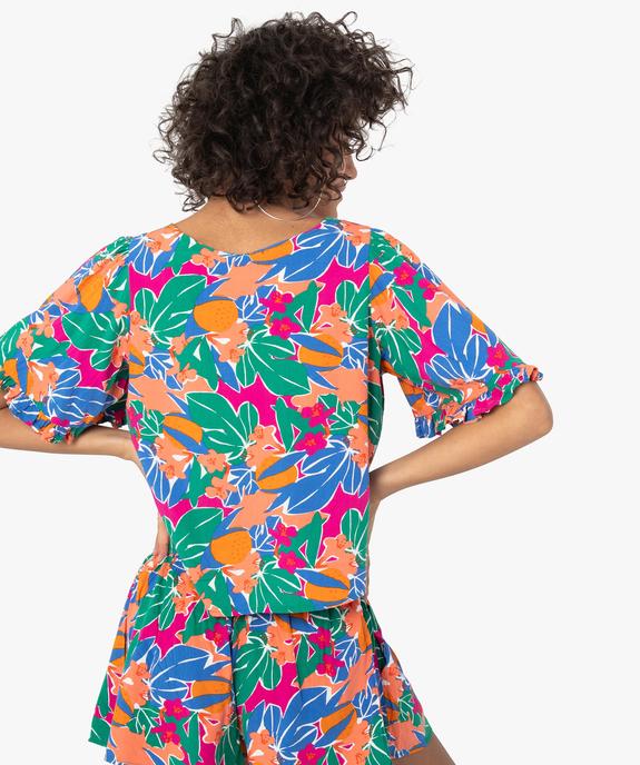 Blouse imprimée à manches courtes coupe courte femme vue3 - GEMO 4G FEMME - GEMO