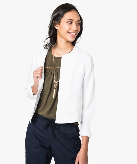 Veste en lin à col rond  vue1 - GEMO(FEMME PAP) - GEMO