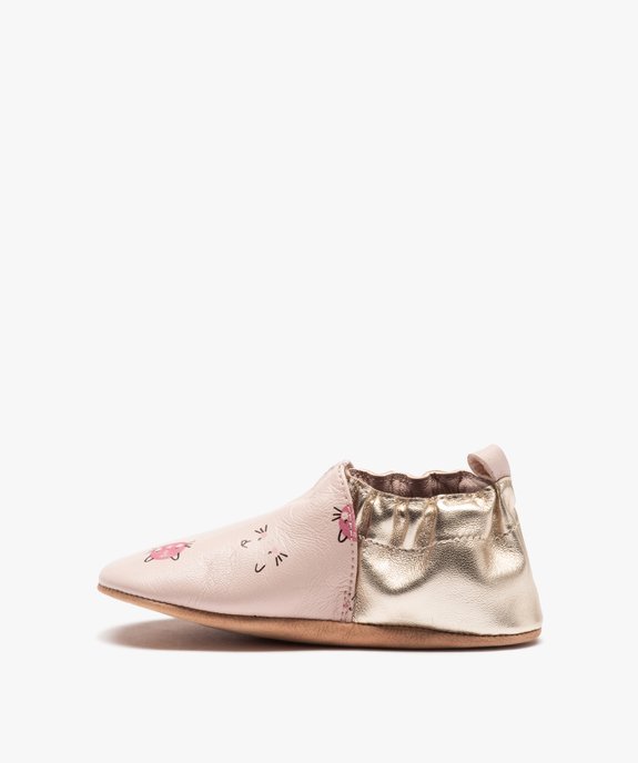 Chaussons bébé fille en cuir imprimés chats  vue3 - GEMO 4G BEBE - GEMO