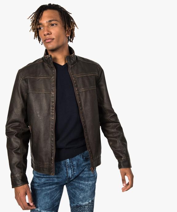 Blouson homme zippé style motard imitation cuir vue1 - GEMO (HOMME) - GEMO