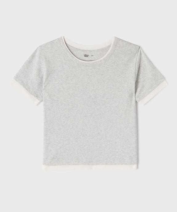 Tee-shirt manches courtes avec finitions contrastantes fille vue1 - GEMO 4G FILLE - GEMO