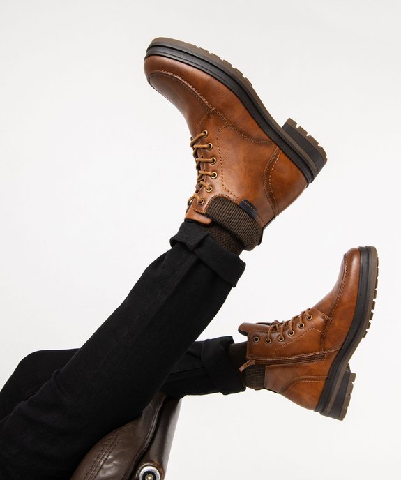 Boots à lacets et zip avec col en textile homme vue1 - GEMO (CASUAL) - GEMO