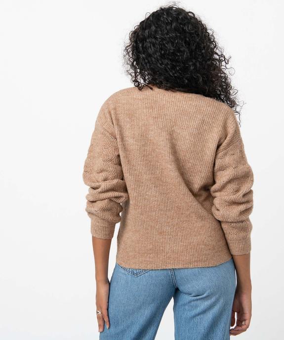 Pull femme à col V en maille ajourée vue3 - GEMO 4G FEMME - GEMO