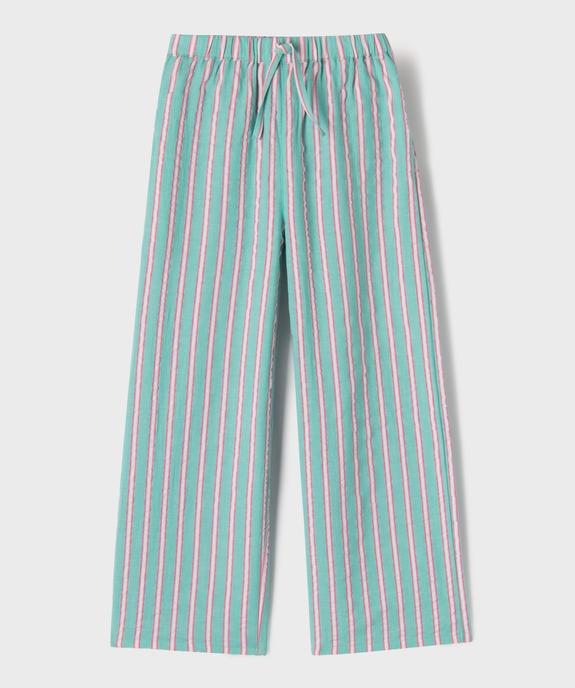 Pantalon rayé en coton froissé fille vue1 - GEMO (ENFANT) - GEMO