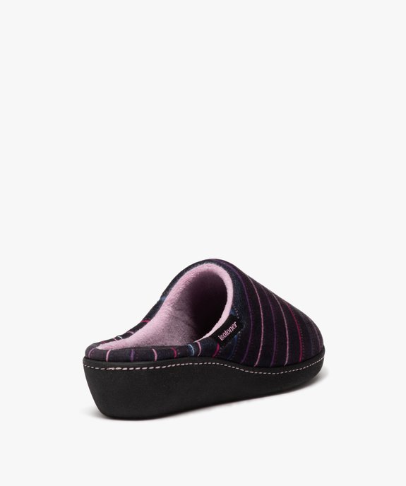 Chaussons femme mules confort à semelle compensée en velours rayé - Isotoner  vue4 - ISOTONER - GEMO