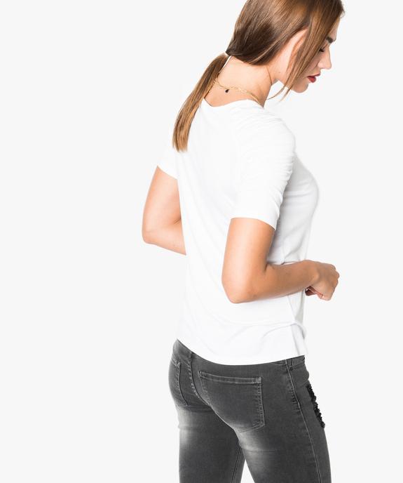 Tee-shirt uni à manches froncées vue3 - GEMO (CASUAL) - GEMO