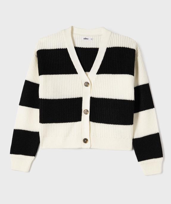 Gilet court en grosse maille à rayures fille vue1 - GEMO (JUNIOR) - GEMO