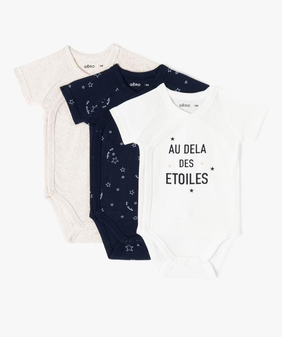 Body croisé à manches courtes en coton biologique bébé (lot de 3) vue1 - GEMO 4G BEBE - GEMO