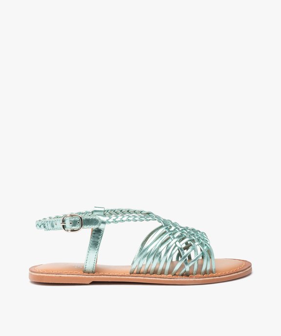 Sandales fille à fines brides tressées en cuir métallisé vue1 - GEMO (ENFANT) - GEMO