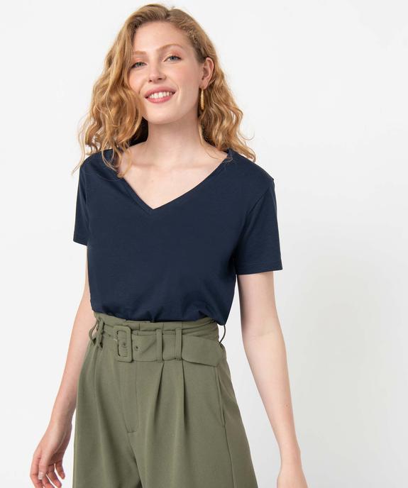Tee-shirt femme à manches courtes avec col V vue1 - GEMO(FEMME PAP) - GEMO