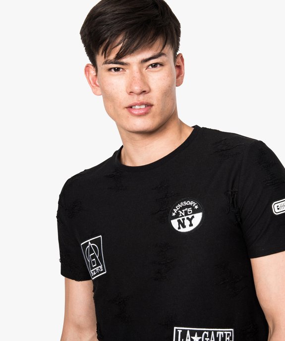 Tee-shirt à patchs effet destroy vue2 - GEMO (HOMME) - GEMO