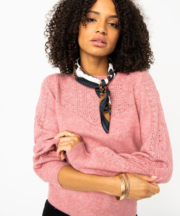 Pull en maille ajourée avec boutons décoratifs femme vue2 - GEMO 4G FEMME - GEMO