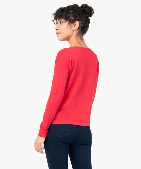 Pull femme en maille fine à col V boutonné vue3 - GEMO(FEMME PAP) - GEMO