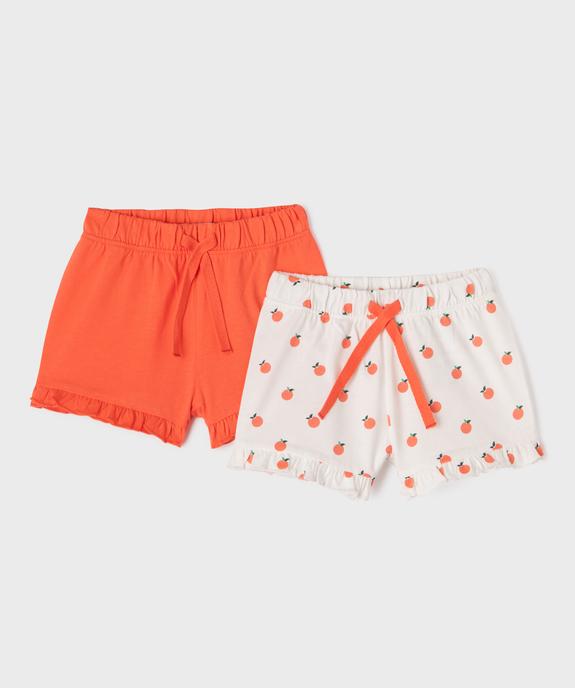 Short en coton avec volants bébé fille (lot de 2) vue1 - GEMO(BEBE DEBT) - GEMO