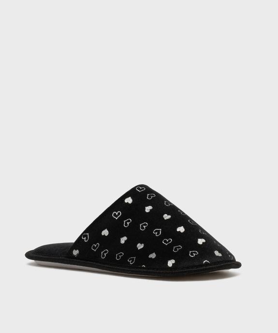 Chaussons mules en velours à motif cœurs brillants femme vue2 - GEMO(HOMWR FEM) - GEMO