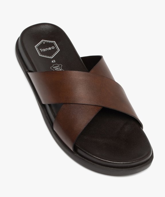 Mules homme unies à brides larges croisées dessus en cuir - Taneo vue5 - TANEO - GEMO