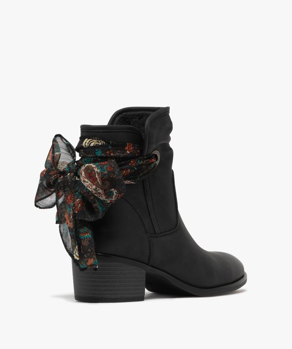Boots femme fourrées à talon carré avec foulard noué style vintage vue5 - GEMO(URBAIN) - GEMO