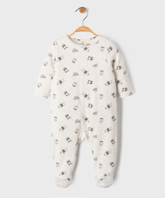 Pyjama en velours à pont-dos imprimé bébé vue1 - GEMO 4G BEBE - GEMO