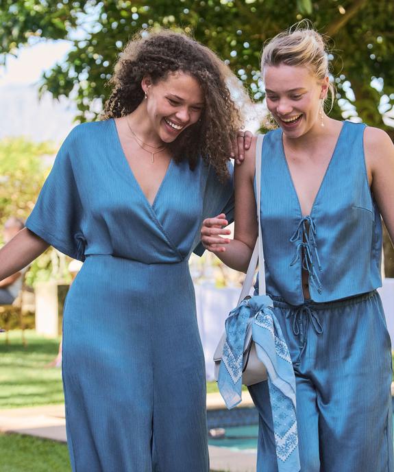 Gilet sans manches à nouer en satin froissé femme vue5 - GEMO(FEMME PAP) - GEMO