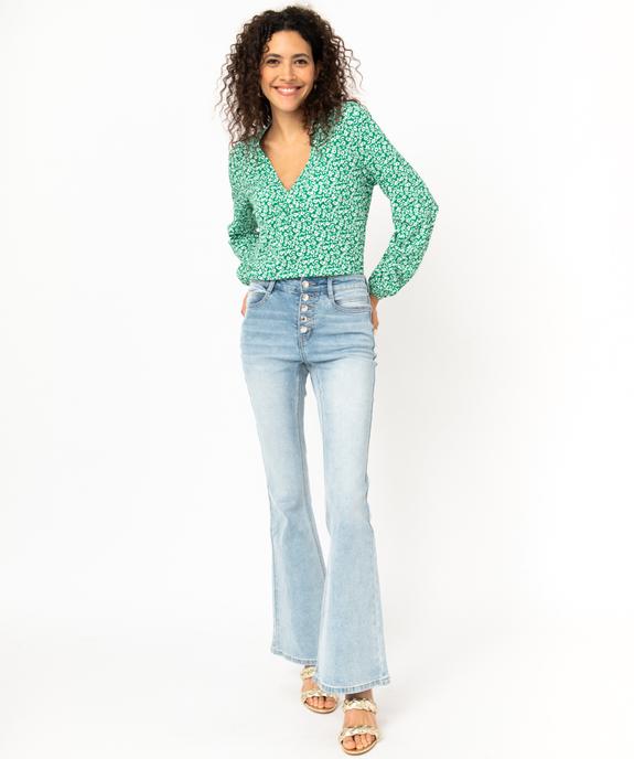 Tee-shirt à manches longues et col V à motifs fleuris femme vue5 - GEMO 4G FEMME - GEMO