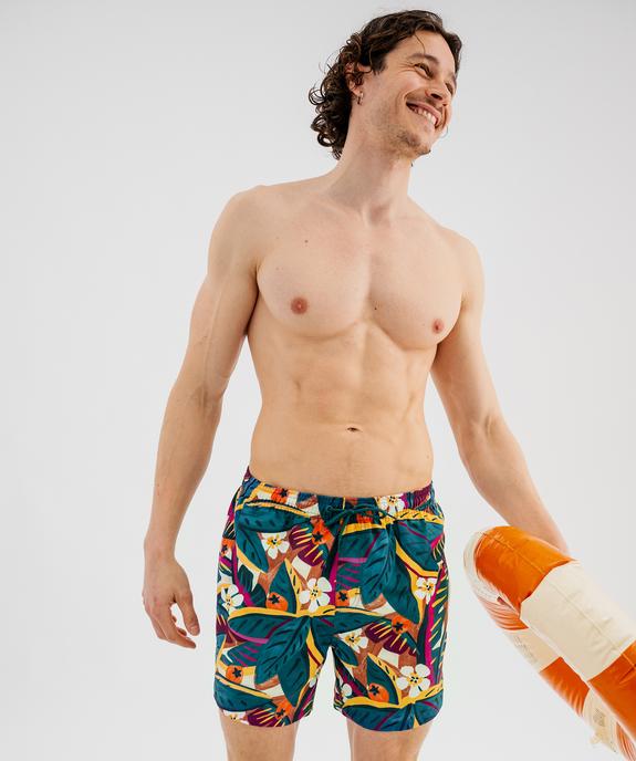 Short de bain à motifs exotiques avec taille élastique homme vue1 - GEMO 4G HOMME - GEMO