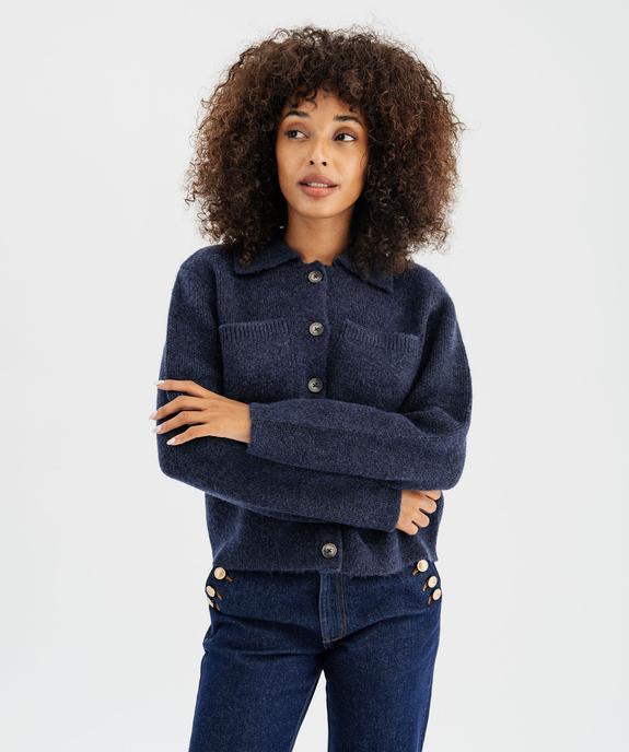 Gilet à grand col avec poches poitrine femme - LuluCastagnette vue2 - LULUCASTAGNETTE - GEMO